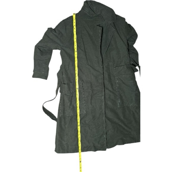 Free People Brushed Cotton Long Duster Belted Coat Medium Olive Green Heavy - Picture 15 of 16
